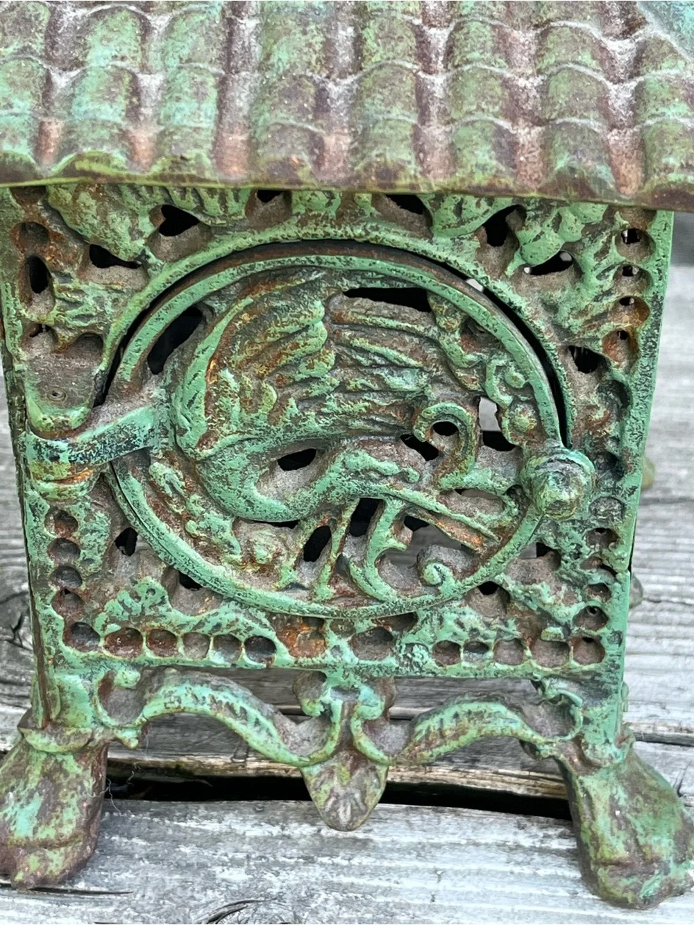 Decorative Green Patina Cast Iron Pagoda Lantern - Home Accents